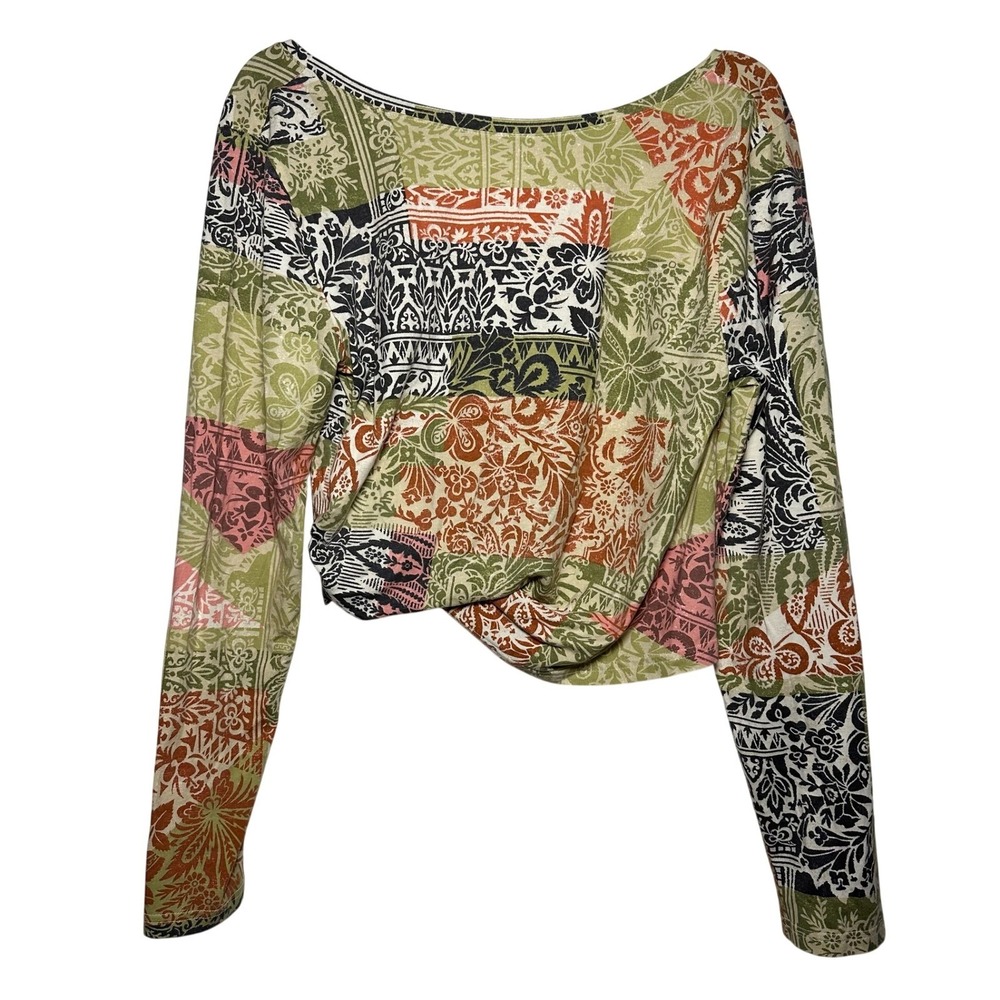 Daily Practice Anthropologie‎ Patchwork Print Long Sleeve Cropped Top Women's XL
